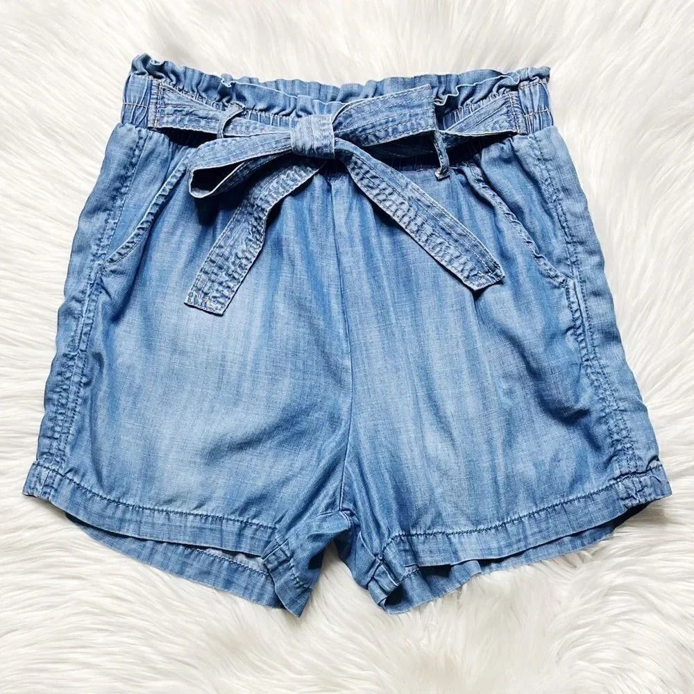 Knox Rose High Waisted Belted Denim Paper Bag Shorts Medium Wash Size Small